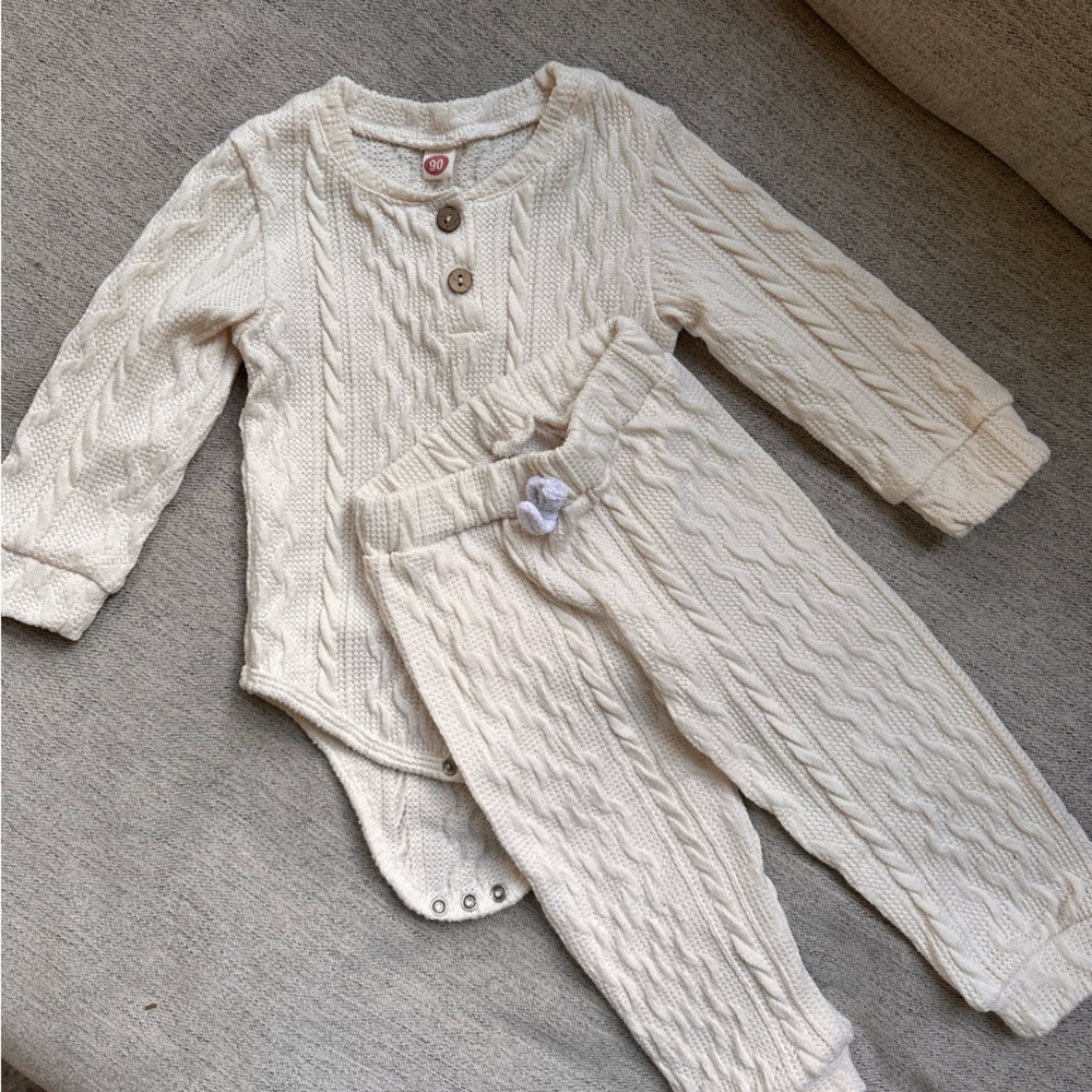 Baby Cable Knit Set - Cream